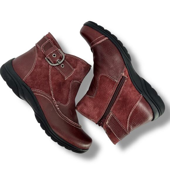 CEarth Origins Dayton Maroon Leather Suede Zip Close Ankle Boots Sz 6.5 Wide - Picture 1 of 9